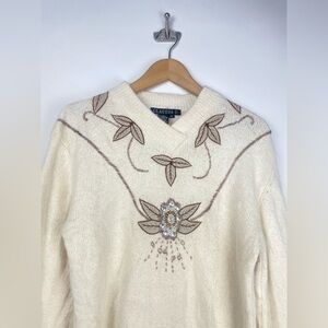 Vintage 90s Soft Sweater Silk Angora‎ Lambswool Blend Beaded Western Size M